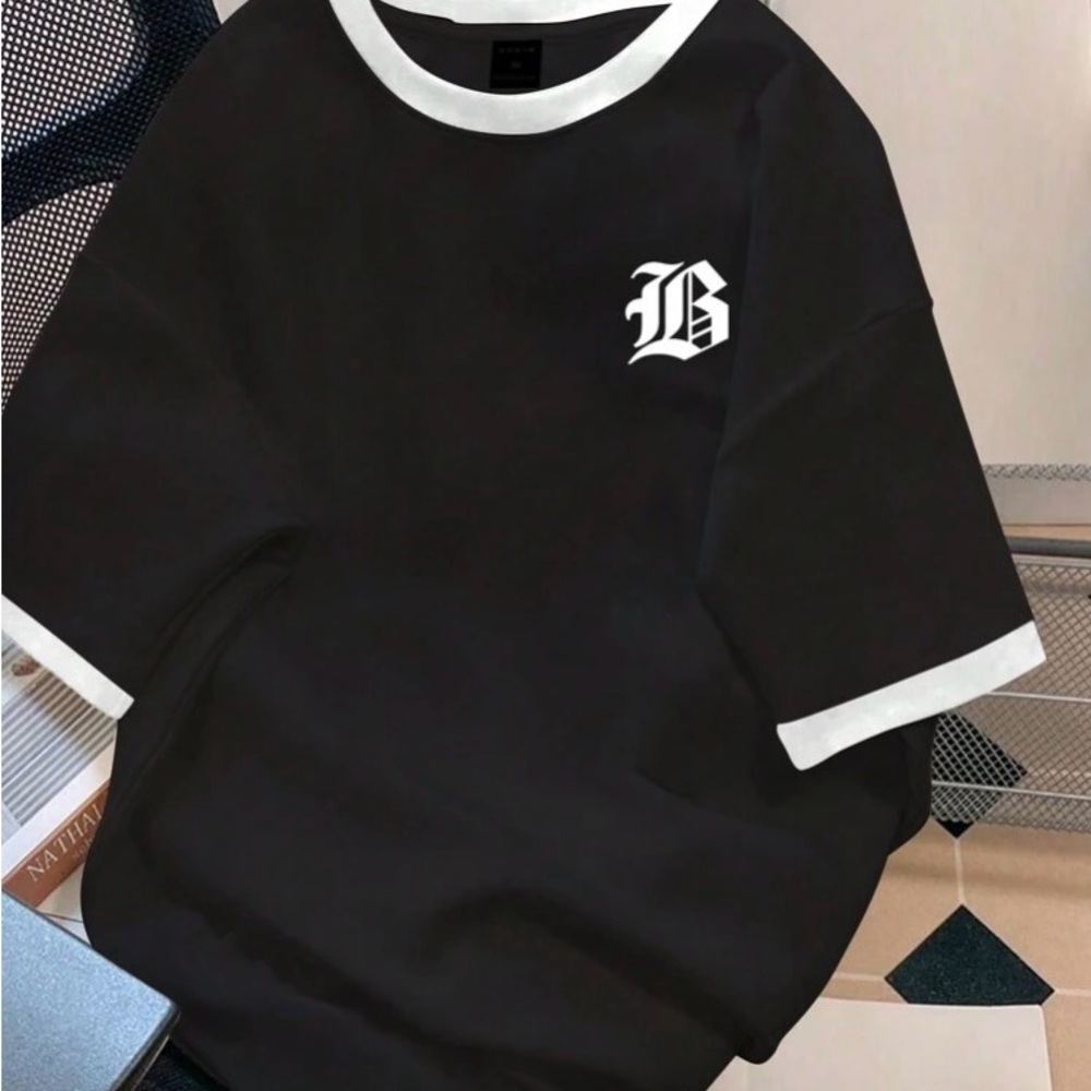 Men’s Black Letter Graphic Contrast Trim Tee